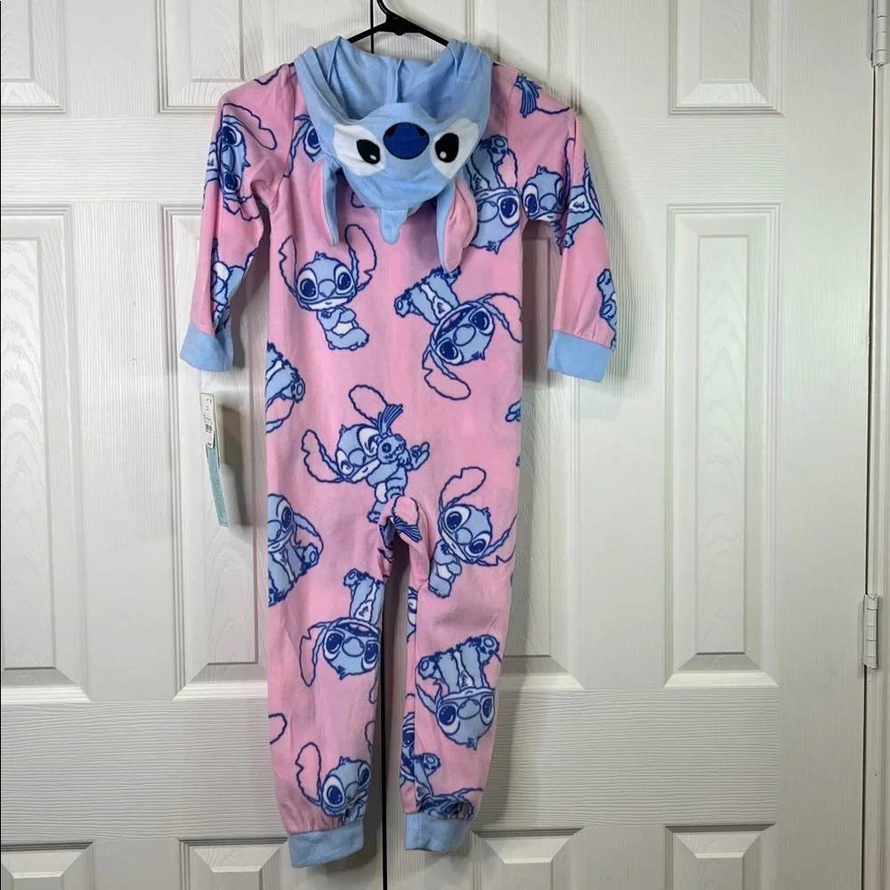 Disney Pink & Blue Lilo & Stitch Hooded Kids One-Piece Footie Size XS